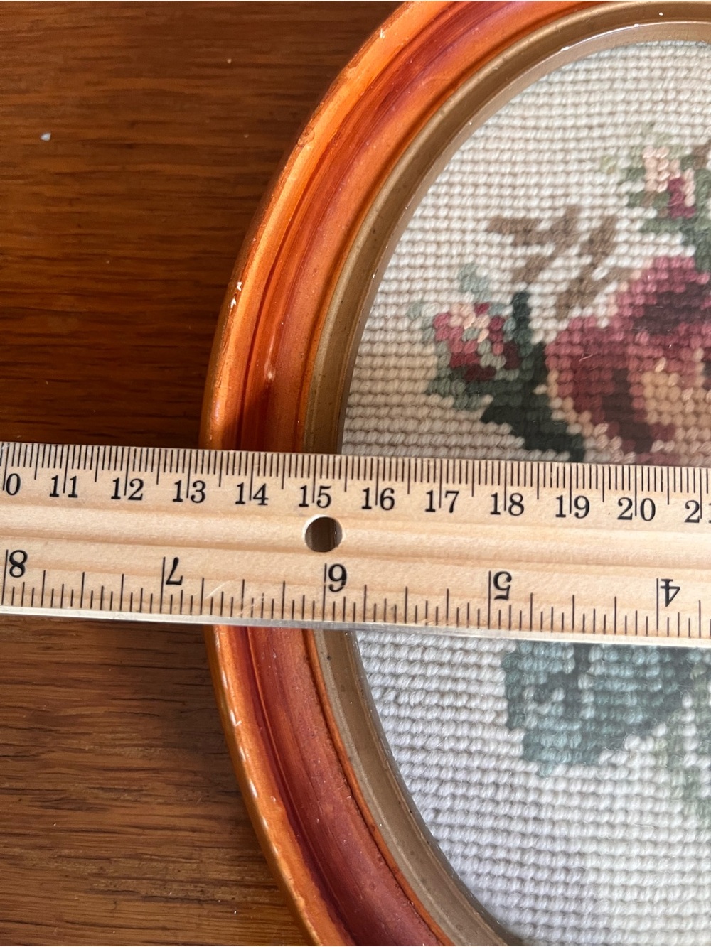 Vintage Floral Needlepoint in Wood and Brass Frame - Picture 5 of 7